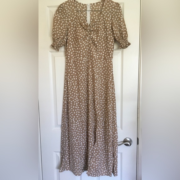 Long Light Brown White Dot Dress - Picture 1 of 7